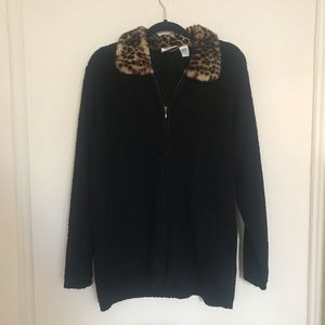Cute Cheetah Collar Zipper Sweater